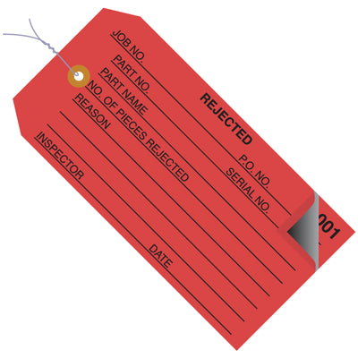 Industrial-grade pre-numbered inspection tags eliminate manual numbering and reduce record-keeping errors. Each case includes 500 consecutively numbered red tags (000-499) on 13-point cardstock with reinforced eyelets and pre-attached 12", 26-gauge wire‚ready to use straight from the box for faster quality control workflows.