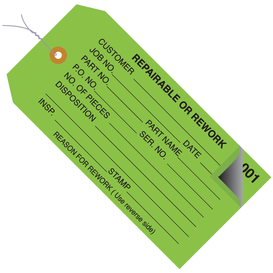 Consecutively numbered inspection tags (000-499) eliminate record-keeping errors and ensure shipping compliance. Made from durable 13-point cardstock with reinforced eyelets and 12" pre-wired attachment–ready to use straight from the box. Case of 500.