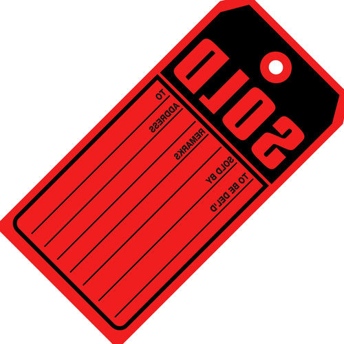4 3/4 x 2 3/8 in 10 Pt Red Sold Tags Cardstock 1000/Case G2525 - alias listing