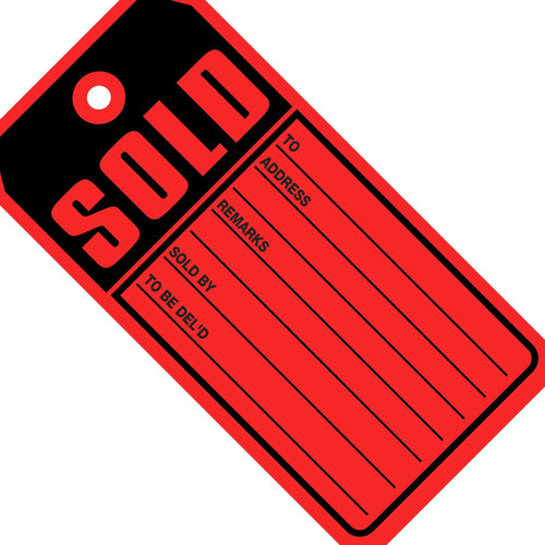 4 3/4 x 2 3/8 in 13 Pt Red Sold Tags Cardstock 500/Case G2530 - alias listing