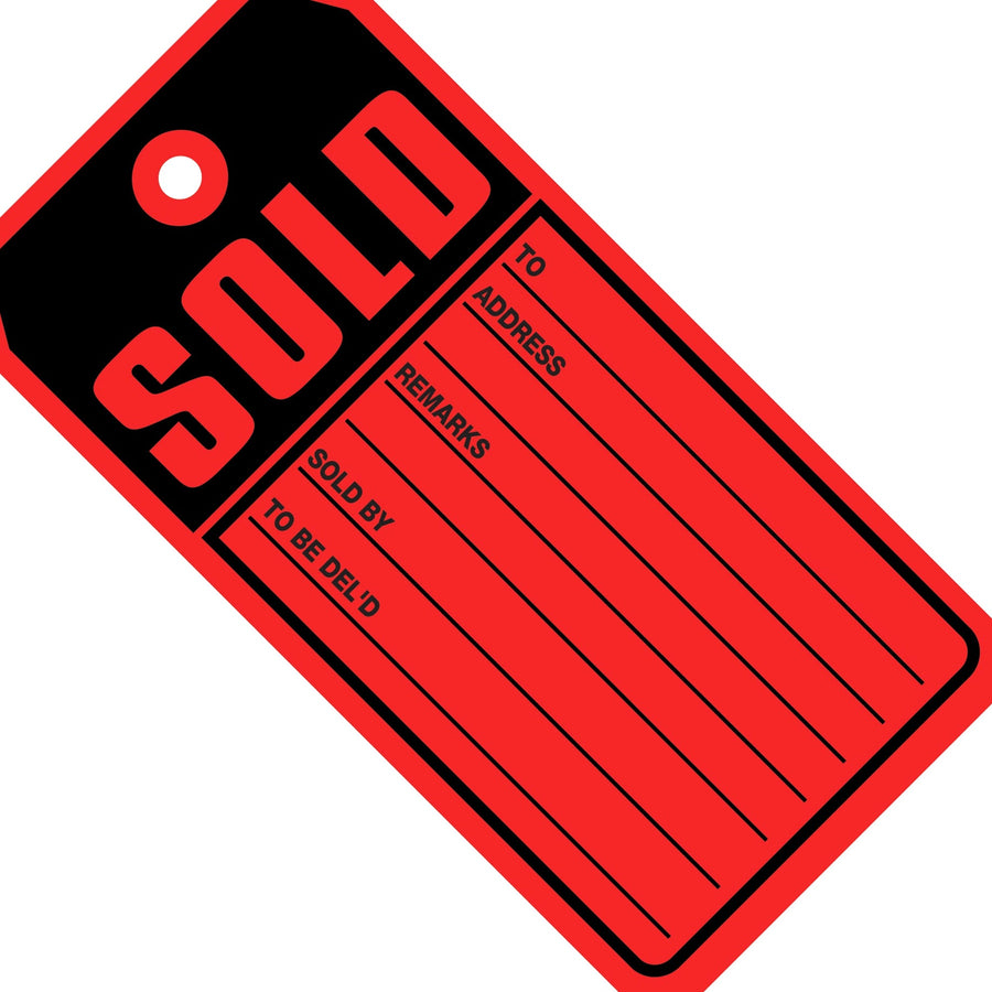 4 3/4 x 2 3/8 in 13 Pt Red Sold Tags Cardstock 500/Case G2530 - alias listing