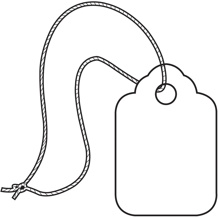 Ready-to-use pre-strung merchandise tags in bright white 10-point paper. 1 3/4" x 1 3/32" dimensions with attached cotton string‚no assembly required. Bulk case of 1000 tags reduces downtime and cuts per-unit costs for high-volume retail operations.