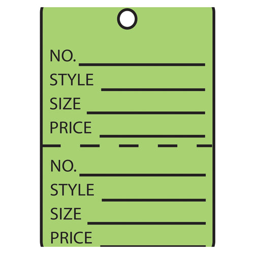 1 1/4 x 1 7/8 in 10 Pt Green Perforated Garment Tags Paper 1000/Case G26013 - alias listing