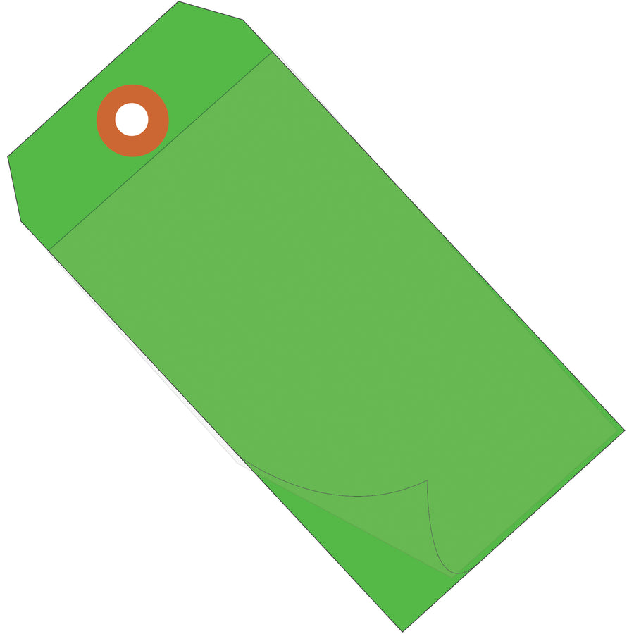 Industrial-grade self-laminating tags that protect your shipping information from fluid damage and wear. Pre-sized 6 1/4" x 3 1/8" green tags with metal-reinforced eyelets and 10 mil vinyl construction–100 tags per case. Just write, press, and secure.