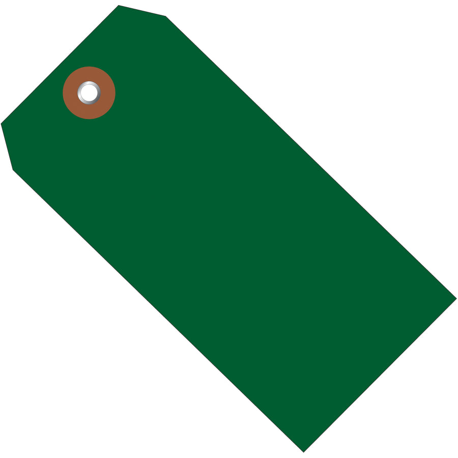 Heavy-duty green plastic shipping tags deliver waterproof durability in all weather conditions. Each 4 3/4" x 2 3/8" tag features 10 mil thickness with metal eyelet and includes 100 tags per case. Perfect for logistics, warehousing, and outdoor shipping operations that demand reliable, cost-effective identification.