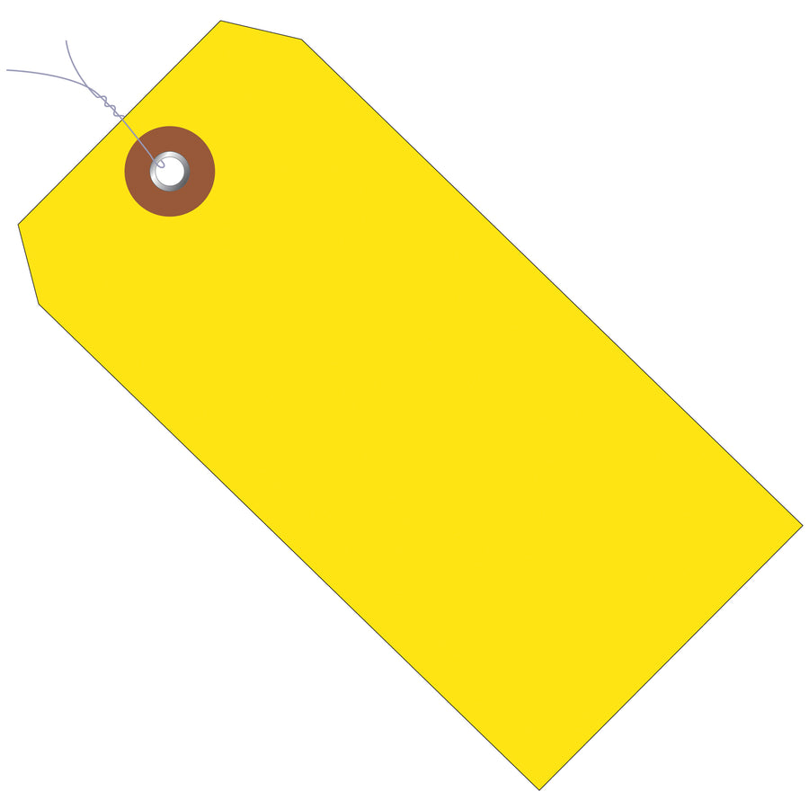 Heavy-duty yellow vinyl shipping tags arrive pre-wired with sturdy metal eyelets, ready to use straight out of the box. Waterproof construction handles rough indoor/outdoor conditions without fading or degradation. Case of 100 tags‚the cost-efficient choice for high-volume industrial packaging and logistics operations.