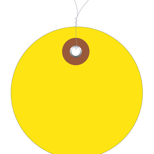 2 in Yellow Vinyl Circle Tags Pre-Wired 100/Case G26066W - alias listing