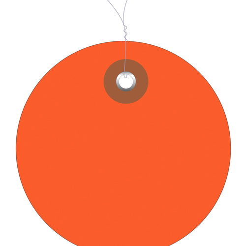 2 in Orange Plastic Circle Tags Pre-Wired Waterproof Vinyl 100/Case G26067W - alias listing