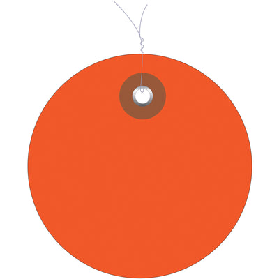 Heavy-duty 2" orange plastic circle tags built for rough industrial conditions. Pre-wired with metal eyelet for immediate deployment‚no assembly required. Waterproof vinyl construction resists moisture, UV, and wear in indoor/outdoor environments. Sold as case of 100 tags.