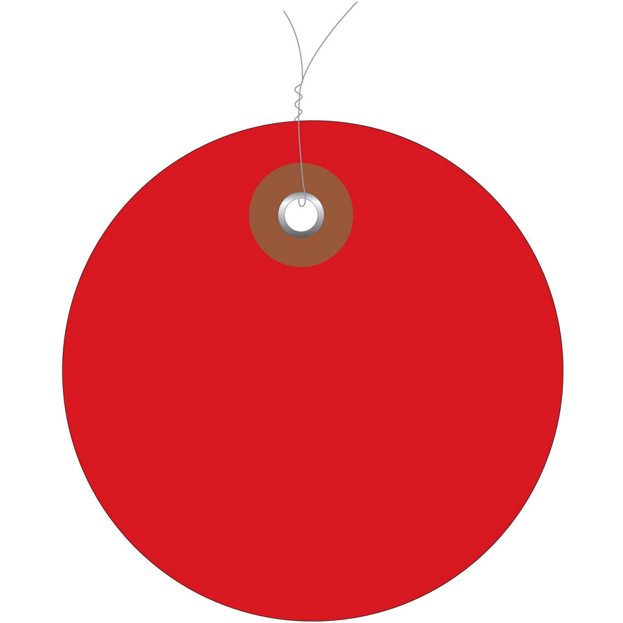 2 in Red Vinyl Circle Tags Pre-Wired Waterproof 100/Case G26070W - alias listing