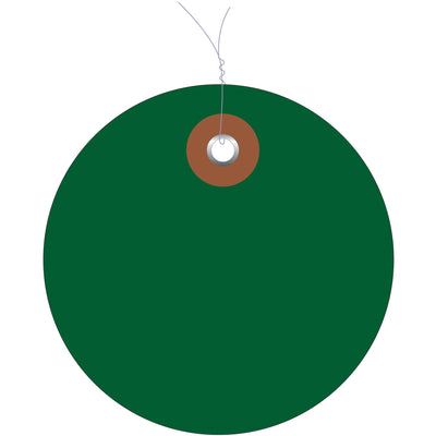 Durable 3" green vinyl circle tags come pre-wired with metal eyelets, eliminating assembly time and reducing labor costs. Waterproof construction withstands rough indoor and outdoor conditions without fading or deterioration. Each case contains 100 tags‚ideal for high-volume shipping, inventory management, and asset tracking operations.