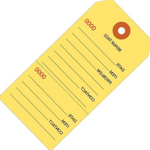 4 3/4 x 2 3/8 in 10 Pt Yellow Consecutively Numbered Repair Tags Paper 1000/Case G26200