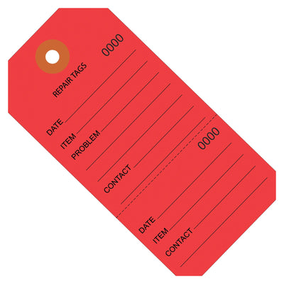 4 3/4 x 2 3/8 in 10 Pt Red Consecutively Numbered Repair Tags Paper 1000/Case G26201 - alias listing