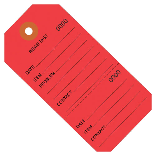 4 3/4 x 2 3/8 in 10 Pt Red Consecutively Numbered Repair Tags Paper 1000/Case G26201 - alias listing
