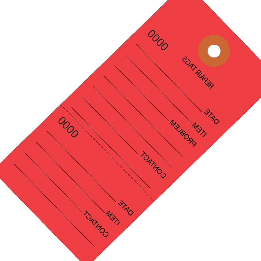 6 1/4 x 3 1/8 in 10 Pt Red Consecutively Numbered Repair Tags Paper 1000/Case G26203 - alias listing