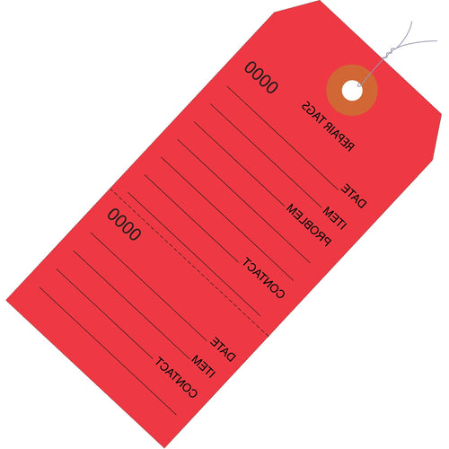 6.25x3.13 10 Pt Red Repair Tags Paper Consecutively Numbered Pre-Wired 1000/Case G26203W