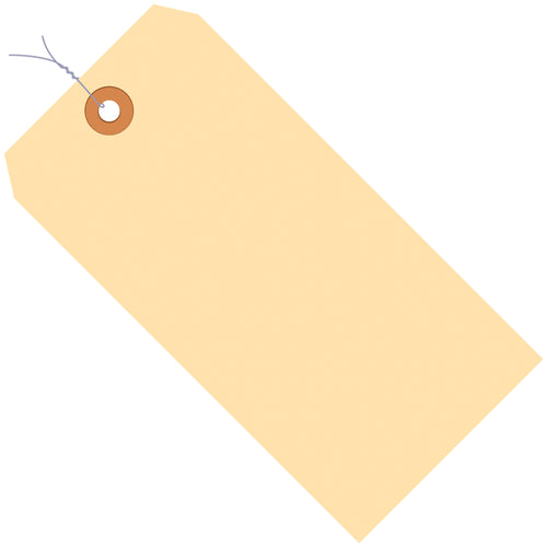 Heavy-duty 10 point manila shipping tags designed for industrial operations that need reliable item identification without labeling. Each tag comes pre-wired with 12