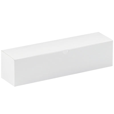 Streamline your packaging operations with these 12x3x3 white fibreboard gift boxes. Ships and stores flat for maximum warehouse efficiency, with convenient one-piece construction that sets up in seconds. Case of 100 units with white exterior and gray interior–ideal for retail goods, candlesticks, and gift packaging.