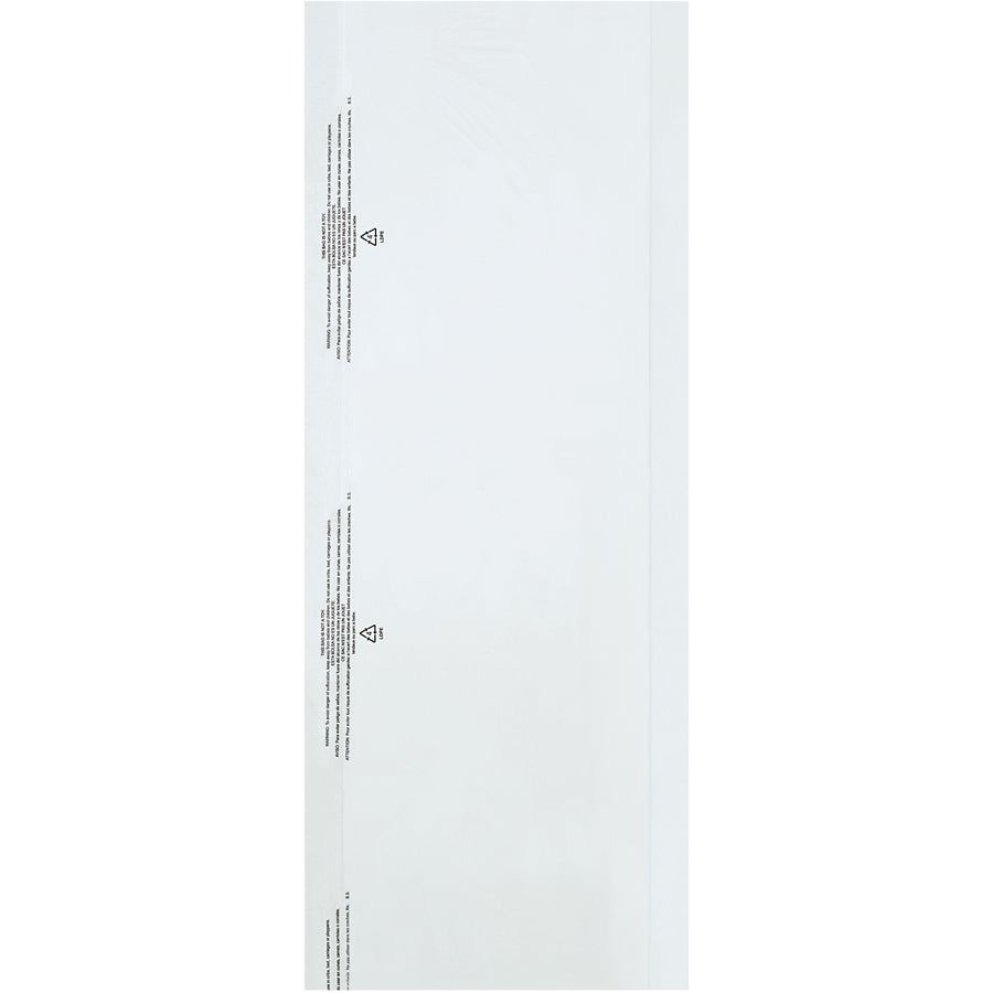 Professional-grade 0.6 mil clear poly garment bags in 21x4x54" dimensions keep clothing protected and organized. Each roll contains 360 bags with pre-slit hanger holes for convenient dry cleaning operations, alterations, and retail apparel storage.
