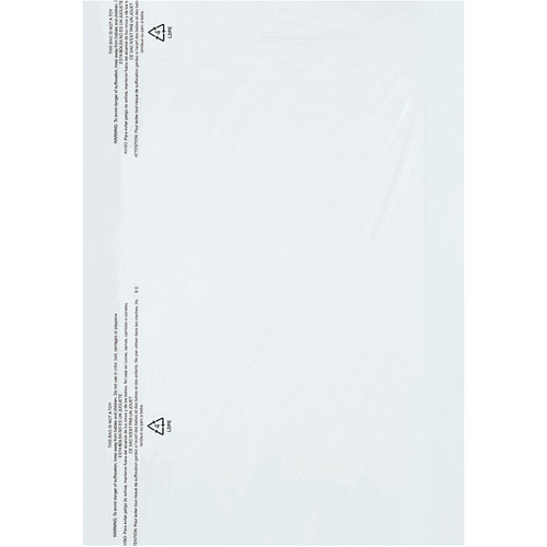 Professional-grade 21x7x30 garment bags in .6 mil clear polyethylene keep clothing protected during storage and transport. Pre-slit hanger hole and child safety warning printed. Sold as 630-bag roll for maximum value.