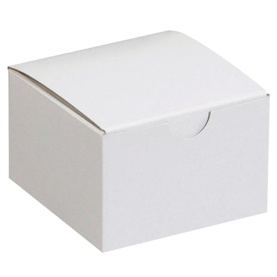 Durable 3" x 3" x 2" white fibreboard gift boxes in cases of 100 units. One-piece construction sets up in seconds with no assembly hassle. Ships and stores flat to maximize warehouse efficiency–ideal for retail goods, ornaments, and promotional packaging at unbeatable per-unit cost.
