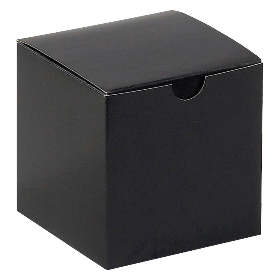 Save time and money with our 4x4x4 black gloss gift boxes–100-pack case of one-piece fibreboard cartons ready to assemble in seconds. Black exterior with gray interior ships and stores flat, cutting warehouse costs. Ideal for retail goods, gifts, and small product packaging.