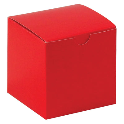 Move inventory faster with 4x4x4" holiday red fibreboard gift boxes designed for retail packaging and product protection. One-piece construction ships and stores flat‚no assembly delays. Case of 100 boxes with gray interior and professional holiday red exterior.