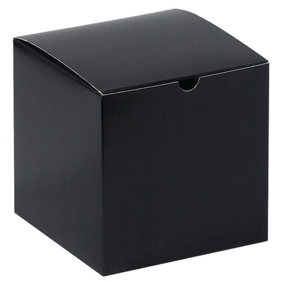 Save space and setup time with these 6x6x6 black gloss gift boxes‚one-piece chipboard cartons that ship and store flat. Each case includes 100 boxes with professional black gloss exterior and gray interior. Ideal for retail goods, bowls, and gift packaging.