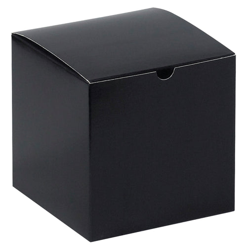Save space and setup time with these 6x6x6 black gloss gift boxes‚one-piece chipboard cartons that ship and store flat. Each case includes 100 boxes with professional black gloss exterior and gray interior. Ideal for retail goods, bowls, and gift packaging.