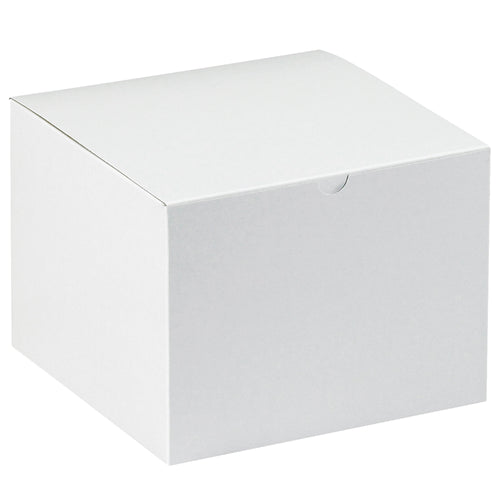 Streamline your retail packaging with these 8x8x6 white fibreboard gift boxes. One-piece construction sets up in seconds‚no assembly headaches. Ship flat to maximize storage efficiency and reduce inbound freight costs. Case of 50 boxes includes gray interior for premium presentation.