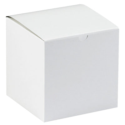 Premium 8x8x8.5" white fibreboard gift boxes engineered for retail packaging and e-commerce fulfillment. One-piece construction sets up in seconds with gray interior contrast. Case of 50 ships and stores flat–maximizing your warehouse efficiency.