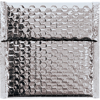 Protect fragile items and elevate your brand with these 6.75x7 silver glamour bubble mailers. Made from 92 gauge metallized polyester with peel-and-seal closure, they're lightweight, moisture-resistant, and ship-ready. 72 mailers per case.