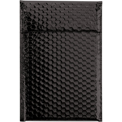 Premium 7.5x11 black glamour bubble mailers deliver impact and protection in one. 92 gauge metallized polyester with peel-and-seal closure ships 72 per case. Ideal for e-commerce packers protecting fragile goods while building brand presence.