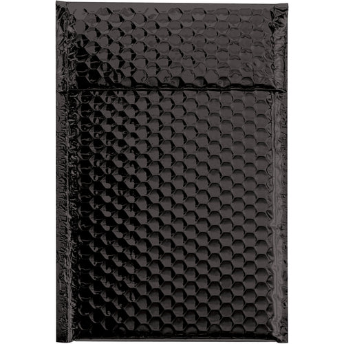 Premium 7.5x11 black glamour bubble mailers deliver impact and protection in one. 92 gauge metallized polyester with peel-and-seal closure ships 72 per case. Ideal for e-commerce packers protecting fragile goods while building brand presence.