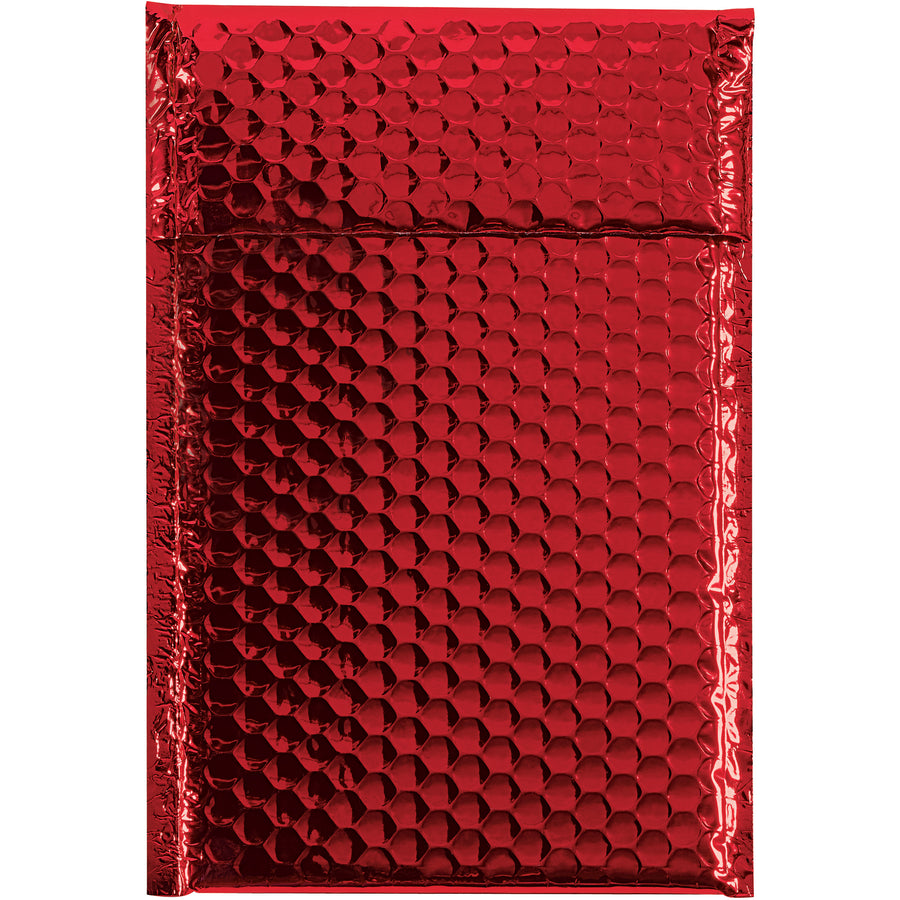 Make your shipments pop with these 7.5x11 red metallic glamour bubble mailers. Each case delivers 72 lightweight, moisture-resistant mailers featuring a dependable peel-and-seal adhesive closure and premium 92 gauge metallized polyester construction that protects fragile items while enhancing brand presentation.