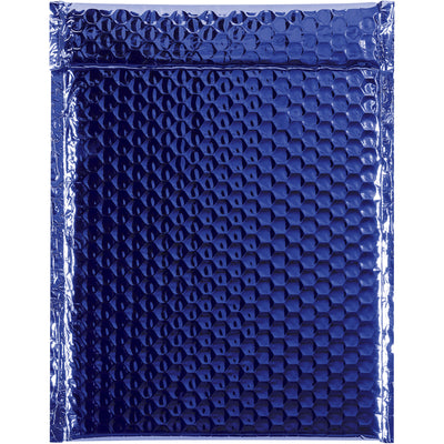 Eye-catching 9x11.5" blue glamour bubble mailers with 92 gauge metallic polyester construction deliver premium protection and brand impact. Self-sealing peel-and-seal adhesive closure keeps contents secure while moisture-resistant material safeguards fragile goods. Order by the case of 100 units.