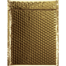 Protect fragile items while building brand impact with these 9x11.5" gold glamour bubble mailers. Featuring 92 gauge metallized polyester construction, peel-and-seal closure, and moisture resistance–100 mailers per case designed for e-commerce packers shipping premium products.