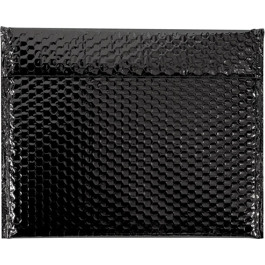 Upgrade your fragile shipments with these 11" x 13 3/4" black metallized bubble mailers featuring 92 gauge protection and professional shiny finish. Self-sealing peel-and-stick closure ensures fast, secure packing. Case of 48 mailers per order.