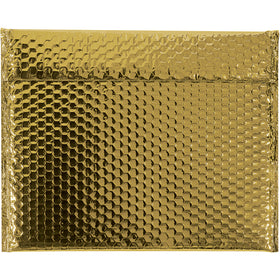Protect and impress with these 11 x 13 3/4 gold glamour bubble mailers featuring 92 gauge metallized polyester construction. Lightweight, moisture-resistant, and equipped with secure peel-and-seal closure–ideal for high-end fragile goods and branded e-commerce shipments. Case of 48 units.