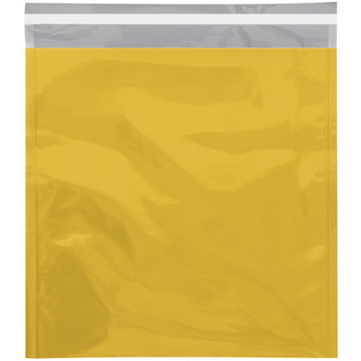 Elevate your brand with these premium 10 3/4 x 13" gold metallic self-seal mailers that grab attention and increase response rates. Built from durable 2.8 mil aluminized polyester laminate with water-resistant protection and professional peel-and-seal closure. Get 250 mailers per case‚perfect for e-commerce brands shipping high-value items.