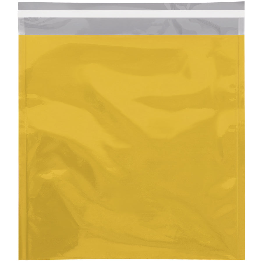 Elevate your brand with these premium 10 3/4 x 13" gold metallic self-seal mailers that grab attention and increase response rates. Built from durable 2.8 mil aluminized polyester laminate with water-resistant protection and professional peel-and-seal closure. Get 250 mailers per case‚perfect for e-commerce brands shipping high-value items.