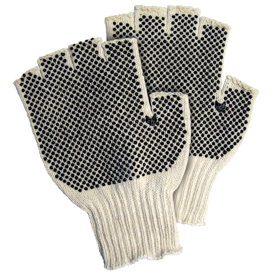 Maximize dexterity without sacrificing grip. These large fingerless PVC dot knit gloves feature ambidextrous PVC dots on both sides for superior grip in any hand position. Poly/cotton blend construction delivers durability and comfort for all-day warehouse and industrial work. Case of 12 pairs ready to ship.