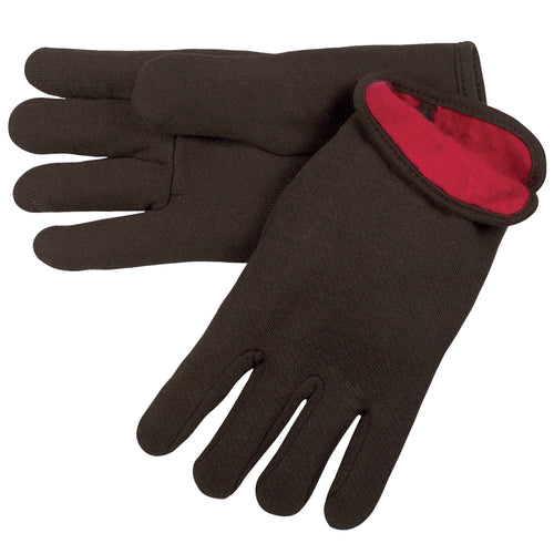 Fleece-lined jersey cotton gloves designed for industrial workers in cold environments. These large-sized safety gloves absorb moisture while providing superior warmth and comfort. Sold as a case of 12 pairs for cost-efficient bulk purchasing.