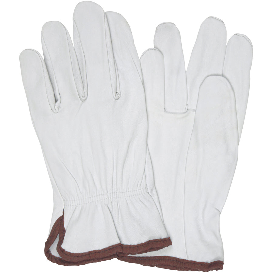 Heavy-duty large goatskin leather driver's gloves built for industrial safety and durability. These warehouse gloves deliver 10 times the strength of cowhide with superior pliability for precision work. Sold as a case of 3 pairs–the smart bulk buy for cost-efficient workplace safety.