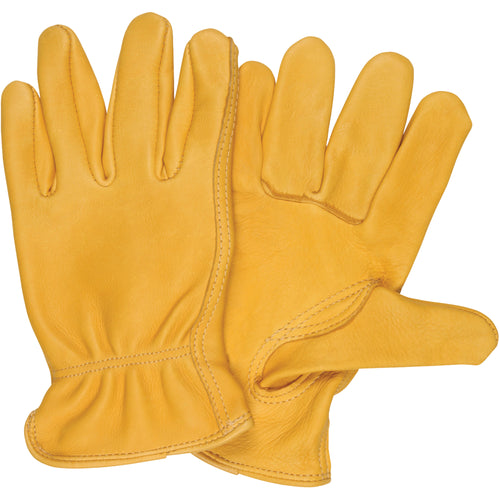 Premium deerskin leather driver's gloves in XL size deliver natural softness and exceptional grip in cold temperatures. Each case includes 3 pairs of safety gloves engineered for warehouse operations, material handling, and precision work requiring excellent sense of touch.