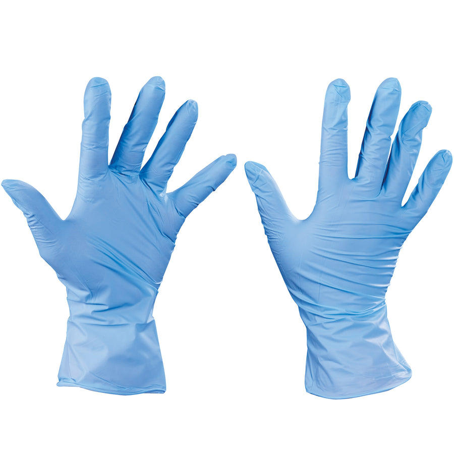 Industrial-grade Large nitrile exam gloves deliver superior protection against chemicals, solvents, and biohazards in one convenient case of 100. Powder-free, 4 mil thickness with textured grip for wet and dry work environments. Blue latex-free design meets ASTM standards for warehouse, manufacturing, and healthcare applications.