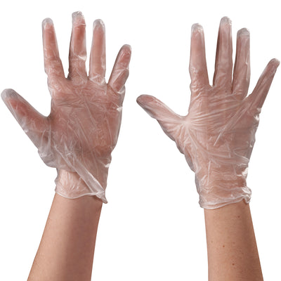 Medium-sized clear vinyl gloves in 5 mil thickness provide superior protection for food handling, pharmaceutical, and laboratory applications. Powder-free and latex-free construction ensures compliance with strict industry standards. Each case includes 100 gloves for reliable, cost-efficient workplace safety.