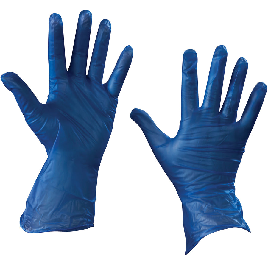 Professional-grade small vinyl gloves in blue, 5 mil thickness, powder-free construction. Sold by the case (100 gloves). Latex-free and accelerator-free for safe handling in food service, pharmaceutical, and laboratory environments. Delivers superior tactile sensitivity and form-fitting comfort for extended wear.