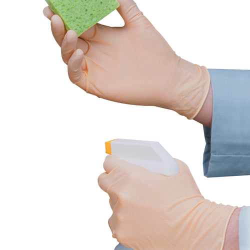 Professional-grade powder-free latex exam gloves designed for laboratories, production facilities, and inspection work. 5 mil natural rubber construction with textured surface for enhanced grip and beaded cuffs for easy donning. Sold by the case of 100 pairs in large size.