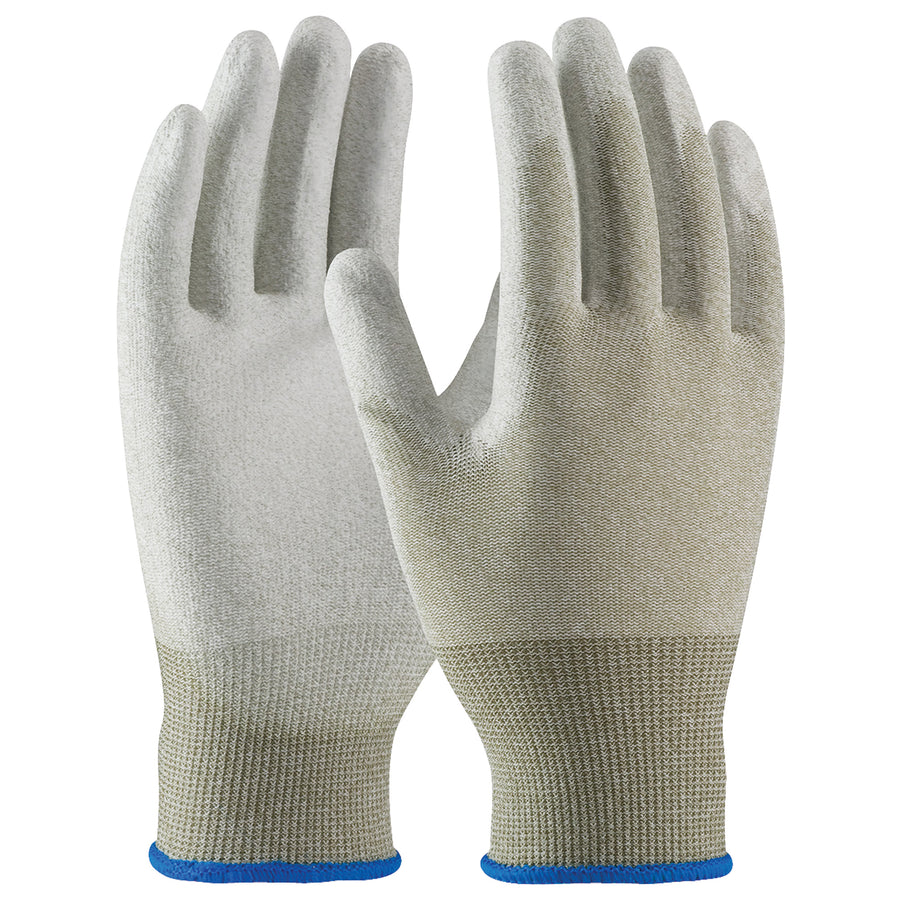 Electrostatic dissipative nylon gloves designed for electronics assembly and sensitive component handling. These large coated palm gloves reduce static build-up while delivering superior puncture and abrasion resistance. Sold as a case of 12 pairs for cost-effective bulk protection.